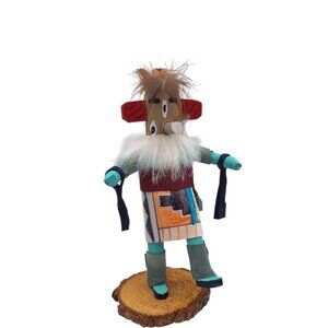 Kachina Handmade Doll Signed 7‎ Inch Hot AM Native American Indian Art Wood Fur